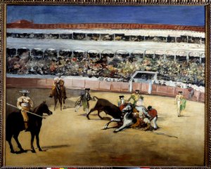 Boğalar dövüşür. Bir boğa güreşinin temsili. Edouard Manet