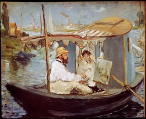 Claude Monet stüdyo teknesinde resim yapıyor by Édouard Manet