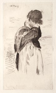 Bir bebek tutan küçük kız by Édouard Manet