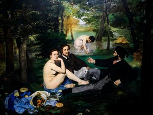 Çimlerde Öğle Yemeği ayrıca Banyo Sonrası Kare kısım by Édouard Manet