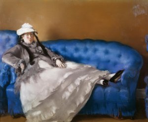 Madam Manet mavi kanepede by Édouard Manet