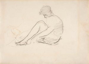 Oturan kadın (Bir erkeğin kafasının hafif bir çizimi) by Édouard Manet