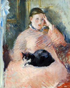Fransız İzlenimci sanatçı Edouard Manet tarafından 1880-2 dolaylarında Kedili Kadın by Édouard Manet