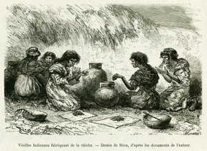 Nargile yapan yaşlı Hintli kadınlar. Voyage dans le delta du Pilcomayo et de Buenos Aires a Sucre hikayesini göstermek için Riou tarafından yapılan gravür by Edouard Riou