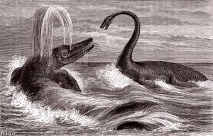Ichtyosaurus ve Plesiosaurus by Edouard Riou