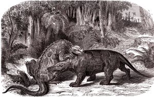 İguanodon ve Megalosaurus by Edouard Riou