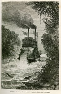 Angostura'nın (Kolombiya), ekinoksiyal Amerika'ya (Kolombiya, Ekvador, Peru), 1875-1876'da Edouard Andre (1833-1894) tarafından yapılan seferi göstermek için E.Riou tarafından çizilen seferin vapuru tarafından geçişi , yolcu Fr tarafından bir g by Edouard Riou