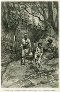 Orenoque kaynaklarına üç renkli bayrağı dağıtan gezgin. Voyage aux kaynakları de l