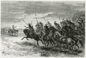 Tobas Kızılderilileri (Paraguay ve Bolivya arasındaki Chaco bölgesinden) Thouar seferinin sütununa geçmeyi reddediyor. 1884 yılında A.Thouar (1853- disapp by Edouard Riou