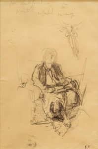 Madam Bénard, eşarbından çıkardığı bir çalışma masasıyla oturuyor by Edouard Vuillard