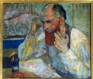 Komedyen Aurelien Lugne Poe (Lugne-Poe) (1869-1940) makyaj yapıyor, 20. yüzyıl Paris, Champs Elysees Komedisi (tuval üzerine yağlı boya) by Edouard Vuillard