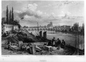 Tur şehir manzarası, Indre-et-Loire (Indre et Loire), Merkez, Fransa. Jean-Bernard Mary-Lafon (Jean Bernard Mary Lafon) tarafından “Antik ve Modern Fransa”da Willmann tarafından gravür