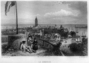 Croisic (Le Croisic), Loire-Atlantique (Loire Atlantique), Pays de la Loire, Fransa şehrinin görünümü. Jean-Bernard Mary-Lafon (Jean Bernard Mary Lafon) tarafından “Antik ve Modern Fransa”da Willmann tarafından gravür