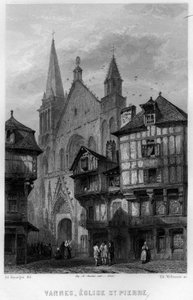 Vannes şehri ve Saint Pierre Kilisesi, Morbihan, Brittany, Fransa. Jean-Bernard Mary-Lafon (Jean Bernard Mary Lafon) tarafından “Antik ve Modern Fransa”da Willmann tarafından gravür