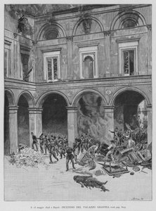 15 Mayıs 1848'de Napoli'de Gravina Sarayı Ateşi (gravür)
