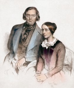 Robert et Clara Schumann (renkli gravür) by Eduard (after) Kaiser
