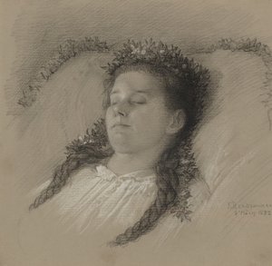 Çiçek Tacı Olan Bir Kız Ölüm döşeğinde by Eduard Julius Friedrich Bendemann