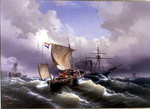 Kıyı Şeridi Açıklarında Dalgalı Sudaki Gemiler by Eduard Schmidt