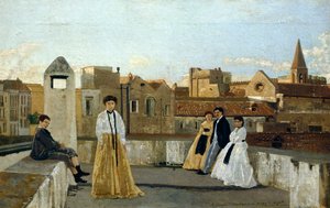 Teras, Edoardo Dalbono (1841-1915), panel üzeri yağlı boya, 45x30 cm.