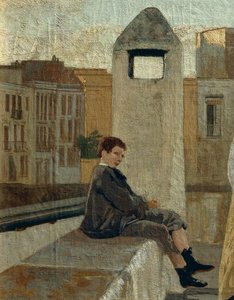 Teras, Edoardo Dalbono (1841-1915), panel üzeri yağlı boya, 45x30 cm. Detay.