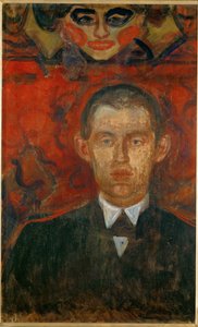Edvard Munch, kadın maskeli otoportre (ahşap üzerine yağlıboya) by Edvard Munch