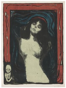 Madonna - Liebendes Weib, c. 1895-1902 (litografi, beyaz üzerine siyah, kırmızı, mavi ve yeşim yeşili olarak basılmıştır) by Edvard Munch