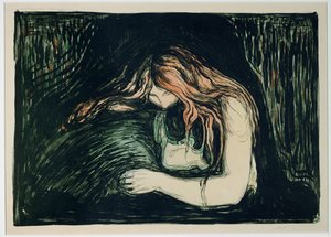 Vampir II (elle renklendirilmiş taş baskı) by Edvard Munch
