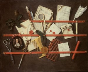 Zırhlı genç bir adamın minyatür portresi ile Trompe loeil mektup rafı, 1697 (panel) by Edwaert Colyer or Collier