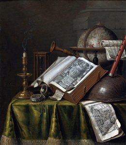 Vanitas Natürmort par Edwaert Collier (1642-1708), - Ahşap üzerine yağlı boya, 29x25,1 - Özel Koleksiyon