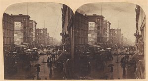 Broadway in the Rain, muhtemelen 308 veya 310 Broadway, New York City, yak. 1860