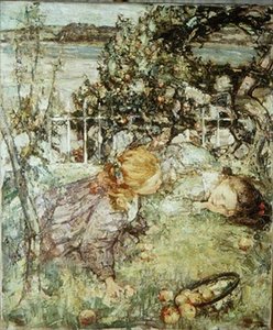 bir meyve bahçesinde kızlar by Edward Atkinson Hornel