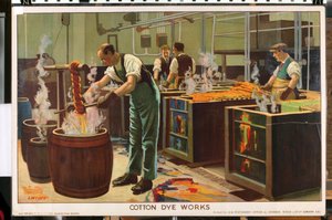 'Empire Trade is Growing' serisinden Cotton Dye Works (renkli litho) by Edward Barnard Lintott