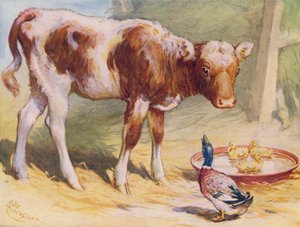 Buzağı ve ördekler (renkli lito)