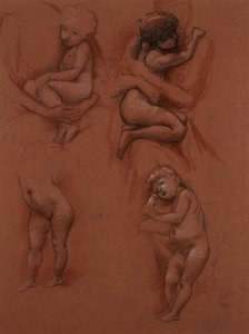 Annelerinin kollarındaki çocukların çalışmaları, 1887 (kırmızı kağıt üzerine siyah, kırmızı ve beyaz tebeşir) by Edward Burne Jones