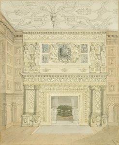 Bacalık, Great Oak Room, Red Lodge (kağıt üzerine kurşun kalem ve sulu boya) by Edward Cashin