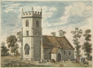 Bilinmeyen Kilise, belki Compton Greenfield, c.1823 (kağıt üzerine kalem ve sulu boya) by Edward Cashin