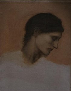 Bir Kızın Kafası çalışması (tuval üzerine yağlı boya) by Edward Coley Burne Jones