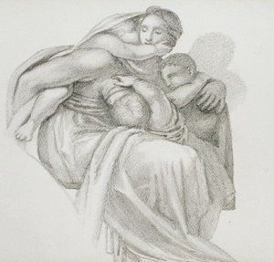 Anne ve Üç Çocuk (kağıt üzerine kalem) by Edward Coley Burne Jones