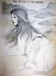 Çöl Sfenksi (kağıt üzerine kurşun kalem) by Edward Coley Burne Jones