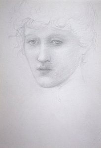 Bir Kızın Başı Çalışması - Bessie Keane, c.1896 (kağıt üzerine kalem) by Edward Coley Burne Jones