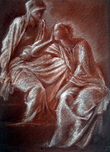 Kadın figürlerinin incelenmesi (kağıt üzerinde kırmızı ve beyaz tebeşir) by Edward Coley Burne Jones