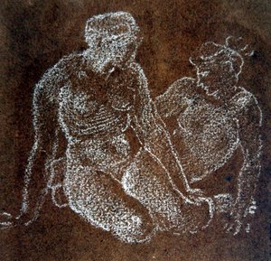 Oturan iki çıplak kadın çalışması (kağıt üzerinde beyaz tebeşir) by Edward Coley Burne Jones