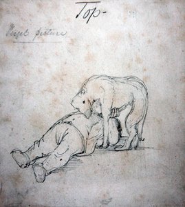 William Morris köpeğiyle oynuyor, 1890 dolayları (kağıt üzerine kurşun kalem)