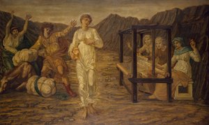 Aşk Tanrısı ve Ruh - Saray Yeşil Duvar Resimleri - Görev Venüs tarafından belirlenen Ruh, 1881 by Edward Burne Jones