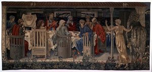 Kutsal Kâse Goblenleri Arayışı, Panel 1, Garip Kadın Tarafından Göreve Çağrılan Yuvarlak Masa Şövalyeleri, 1898-1899 by Edward Burne Jones