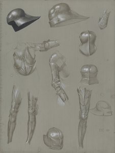 Bir Takım Zırh Çalışmaları, 1875 (kağıt üzerinde grafit, yıkama, tuvalet ve gövde rengi) by Edward Burne Jones
