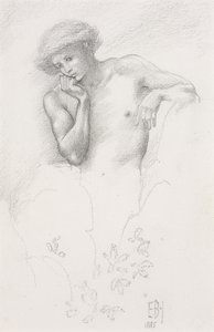 "Arthur in Avalon" için bir tepe perisinin incelenmesi, 1885 by Edward Burne Jones