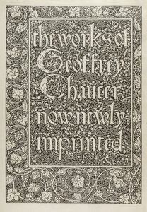 Başlık Sayfası, Geoffrey Chaucer'ın Eserleri'nden şimdi yeni basılmış, William Morris (1834-96) 1896 tarafından oyulmuş by Edward Coley after Burne Jones
