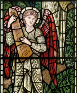 Wilden, All Saints, Morris & Co., Edward Burne-Jones, John Henry Dearle (1859-1932), Cennetin Melekleri, Melek Müzisyenler, detay, 1902-1914, Louisa, Alfred, The Baldwins, Başbakan, Metodist, Wo