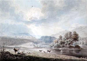 Tepeler Arasında Göl (kalem ve mürekkep, suluboya ve kağıt üzerinde yıkama) by Edward Dayes